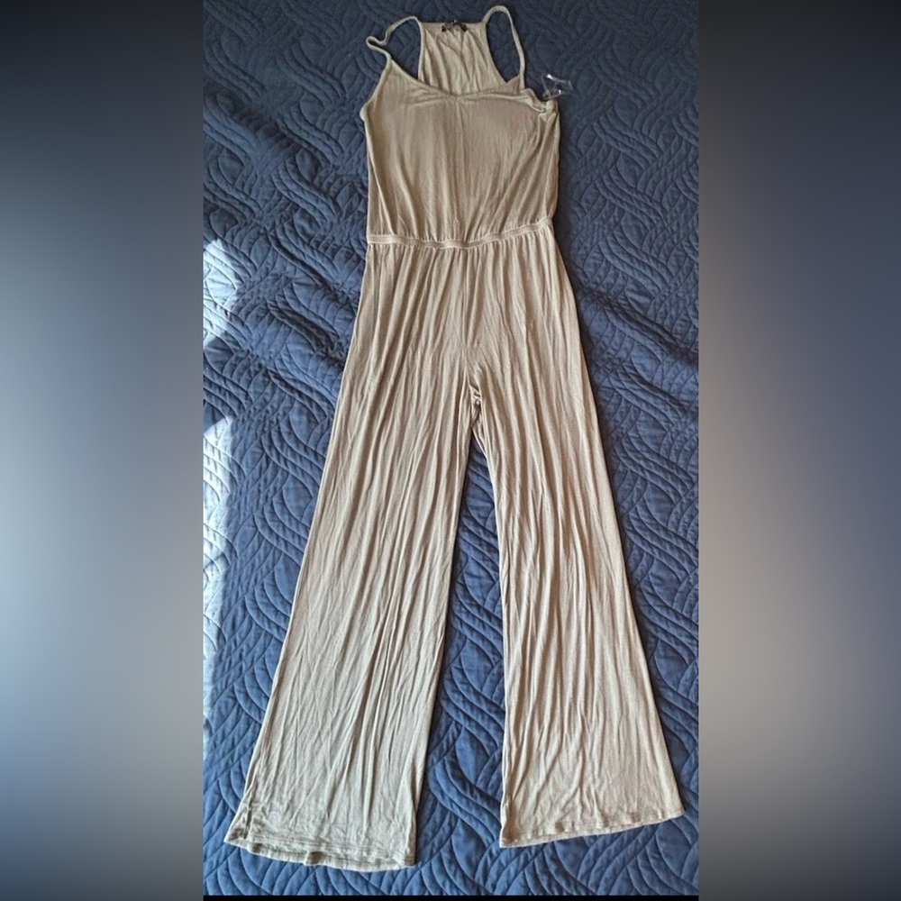 Shop Basic USA Sage Green Casual Jumpsuit Spaghetti Straps Racerback Size Large
